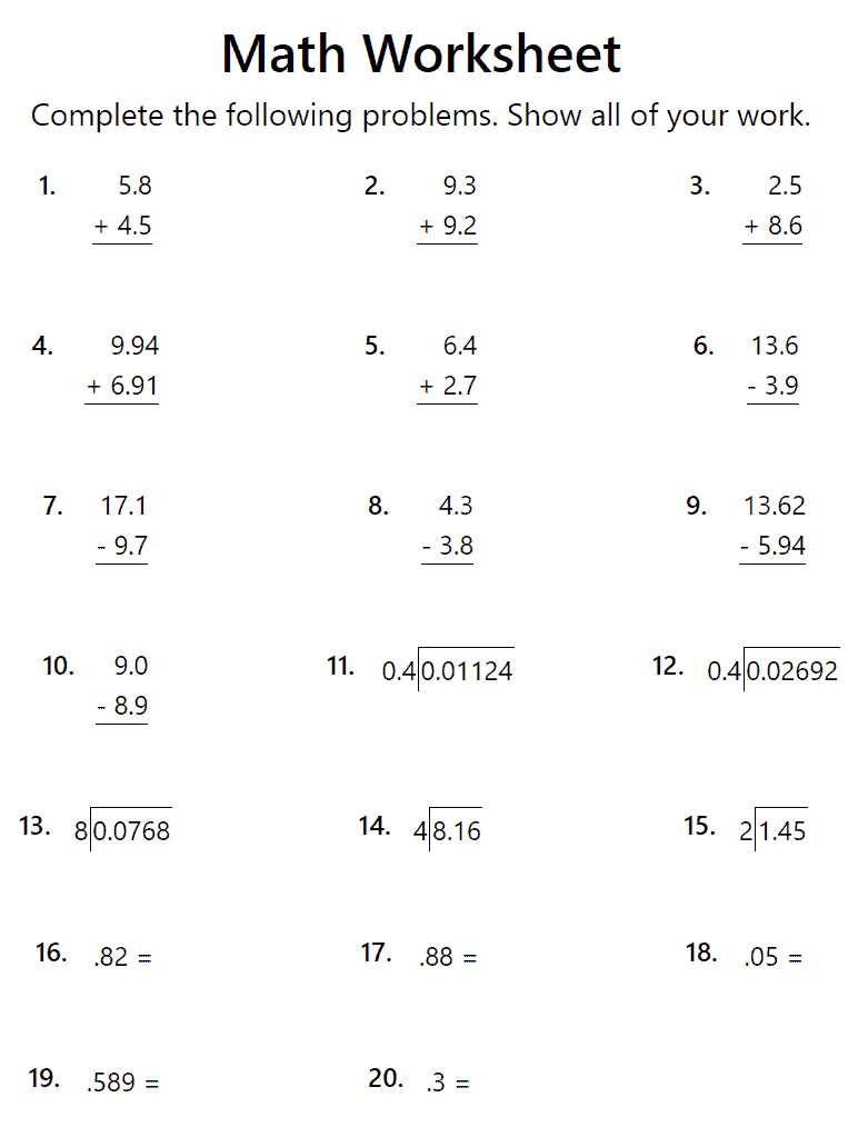 Create Decimal Worksheets