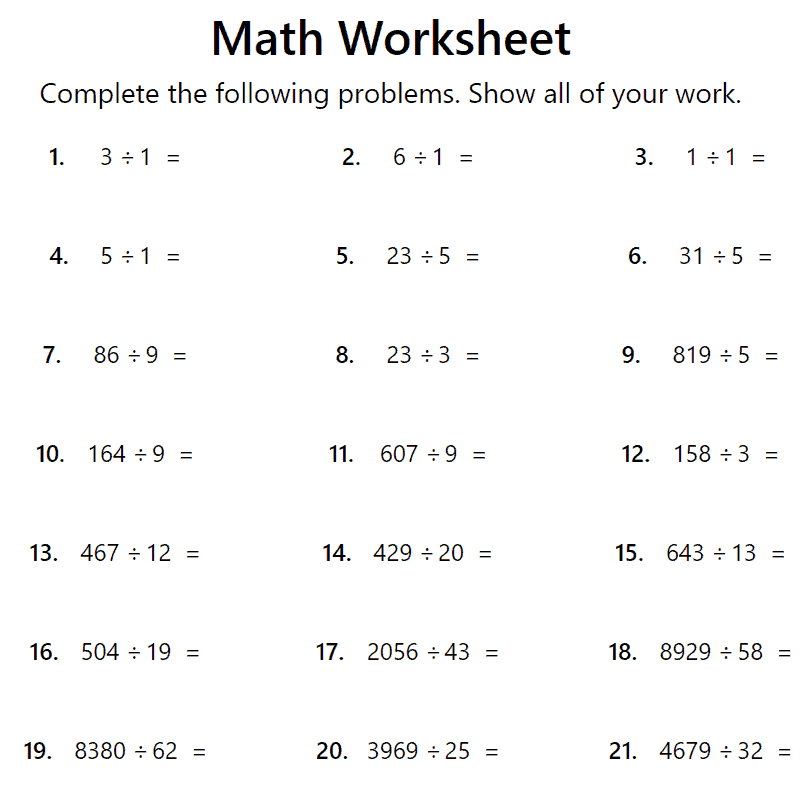 Create Division Worksheets