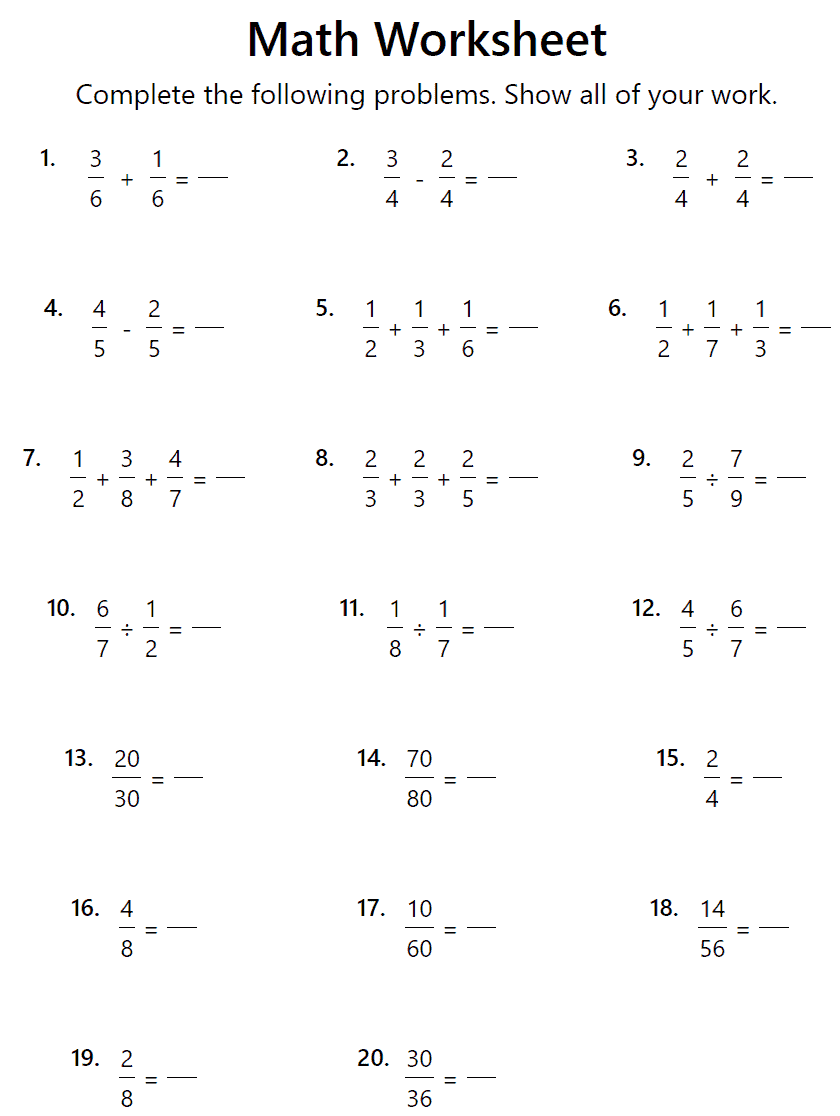Create Fraction Worksheets