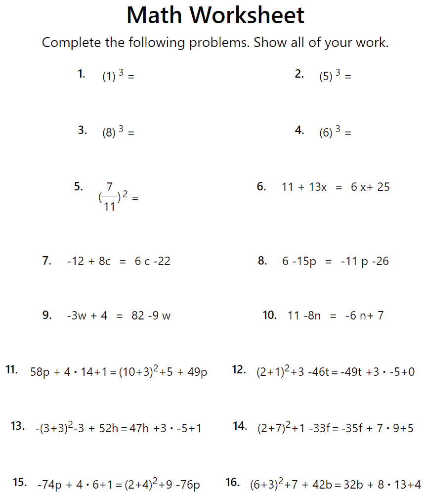 Create Pre-Algebra Worksheets