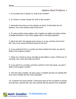 Algebra Word Problem Worksheet 1
