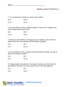 Algebra Word Problem Worksheet 2