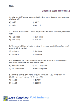 Decimal Word Problem Worksheet 2