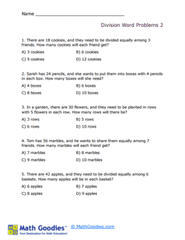 Division Word Problem Worksheet 1