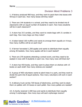 Division Word Problem Worksheet 3