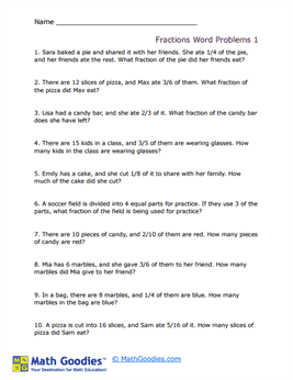 Fraction Word Problem Worksheet 1