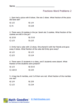 Fraction Word Problem Worksheet 2