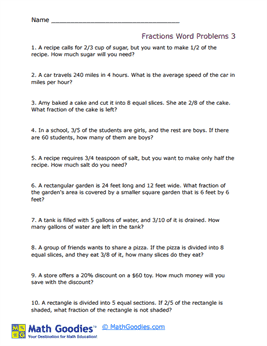 Fraction Word Problem Worksheet 3