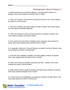 Multiplication Word Problem Worksheet 1