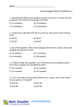 Percentages Word Problem Worksheet 2