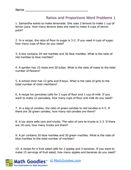 Ratios and Proportions Word Problem Worksheet 1