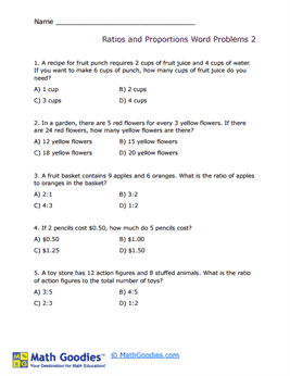 Ratios and Proportions Word Problem Worksheet 2