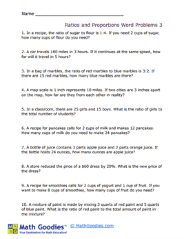 Ratios and Proportions Word Problem Worksheet 3