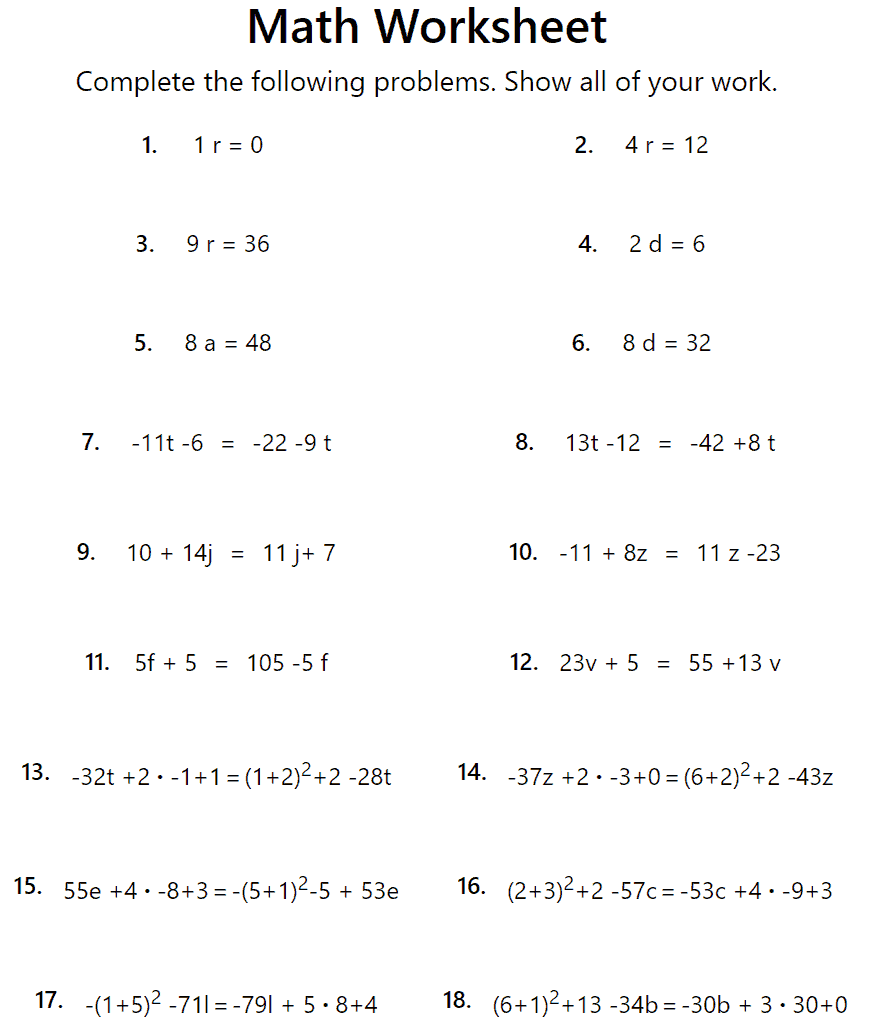 Create Algebra Worksheets