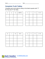 Complete Truth Tables Worksheet