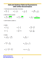 Add and Subtract Rational Expressions with Unlike Denominators Worksheet
