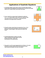 Applications of Quadratic Equations Worksheet