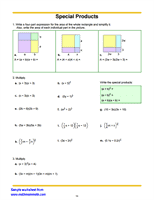 Special Algebraic Products Worksheet