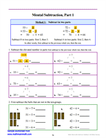 Mental Subtraction Worksheet