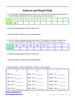 Patterns and Mental Math Worksheet
