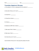 Expressions Worksheets