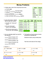 US Money Money Problems Worksheet