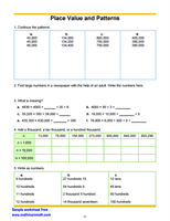 Place Value and Patterns Worksheet