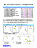 The Sieve of Eratosthenes and Prime Factorization Worksheet