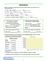 Estimating Operations Worksheet