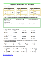 Fractions, Percents and Decimals Worksheet