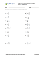 Adding and Subtracting Fractions and Mixed Numbers Worksheet