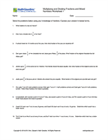 Multiplying and Dividing Fractions and Mixed Numbers Worksheet