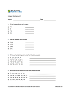 Integer Review Worksheet