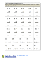 Add and Subtract Within 10 Worksheet