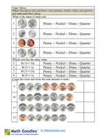 Grade 1 Counting Coins Worksheet