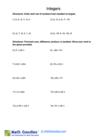 Grade 6 Integers Worksheet