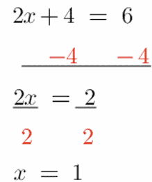 2x + 4 = 6 Work through.