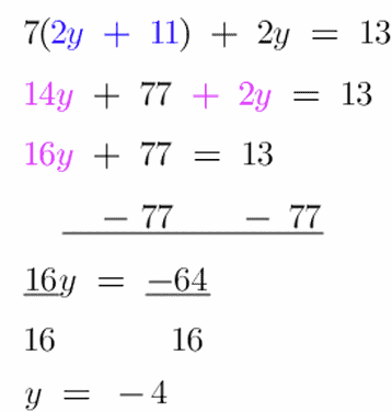 7(2y + 11) + 2y = 13