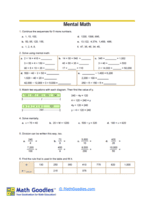 Grade 6 Mental Math Worksheet
